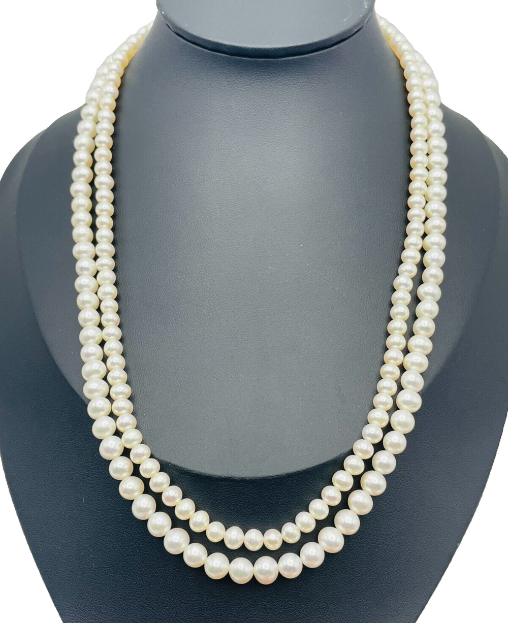 925 LUC Lucas Lameth Double Strand Freshwater Pearl 18" Necklace 6.5mm and 5.5mm